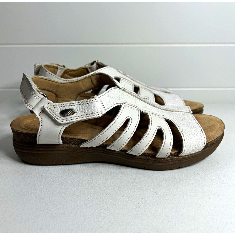 Clarks Collection Women’s Sandals US 8 W White Leather Wedge Slingback Floral